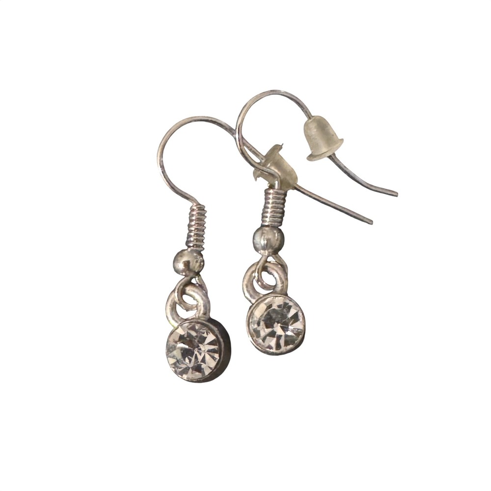 Silver Tone Crystal Dangle Drop Earrings Set Clear Rhinestone Fishhook 3 Pairs